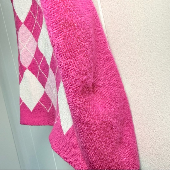 Y2K Pink Argyle Cropped Women's Sweater Set size Medium. Quarter length sleeves. - Picture 10 of 16